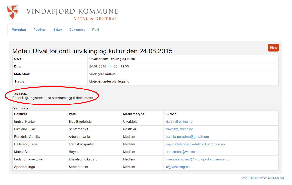 “Hemmeleg” sakliste før utvalsmøte