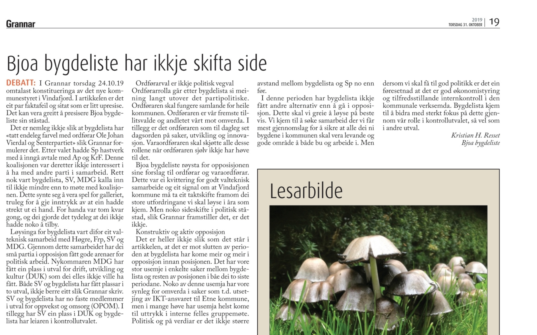 Bjoa bygdeliste har ikkje skifta side